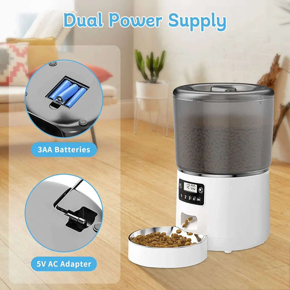 Automatic 4L Cat Feeders, Smart Pet Feeder with Stainless Steel Bowl, Pet Dry Food Dispenser with Time & Portion Control, Low Food & Blockage Sensor, up to 15 Meals Per Day