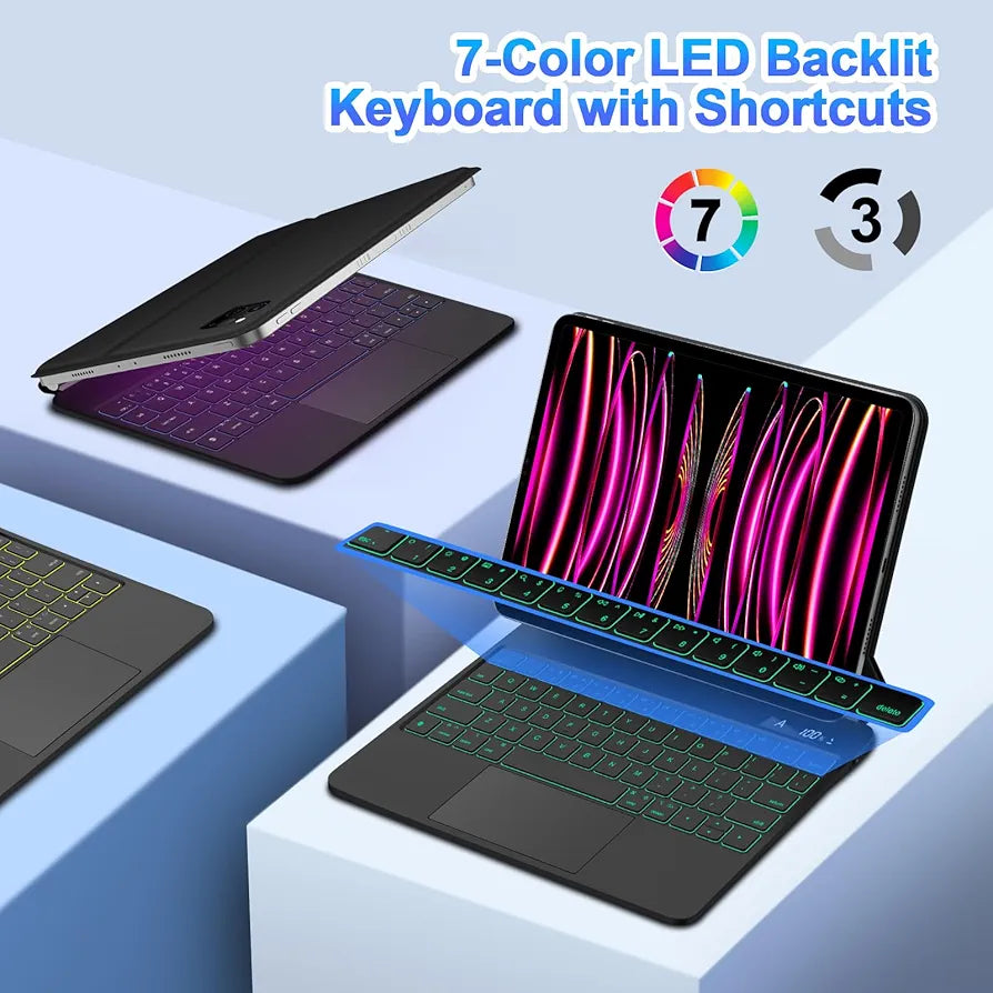 Magnetic Keyboard A1925/A1890 for iPad Air 11-inch (M2) 2024 & iPad Pro 11 inch (4th/3rd/2nd/1st) Gen 2022,iPad Air 5th/4th Gen 10.9",Click-Anywhere Trackpad with 7 Color Backlit Floating Keyboard-Black