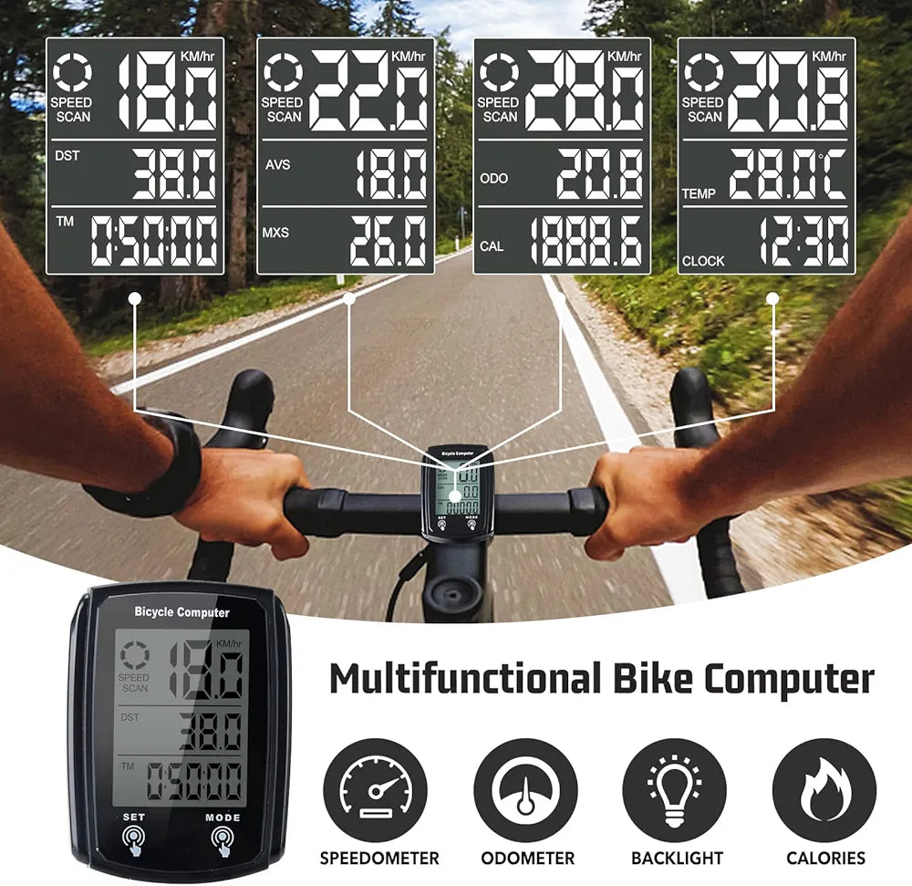 Bike Computer 668 , MPH KM/H Bicycle Computer, Digital LCD Backlight Display Bike Speedometer, Waterproof