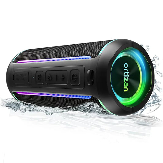 Ortizan Portable Bluetooth Speaker, 40W Loud Sound and Deep Bass, IPX7 Waterproof, True Wireless Stereo, Bluetooth 5.3, Colorful Flashing Lights, Preset EQ, USB Play, for Home, Outdoor, Party, Black