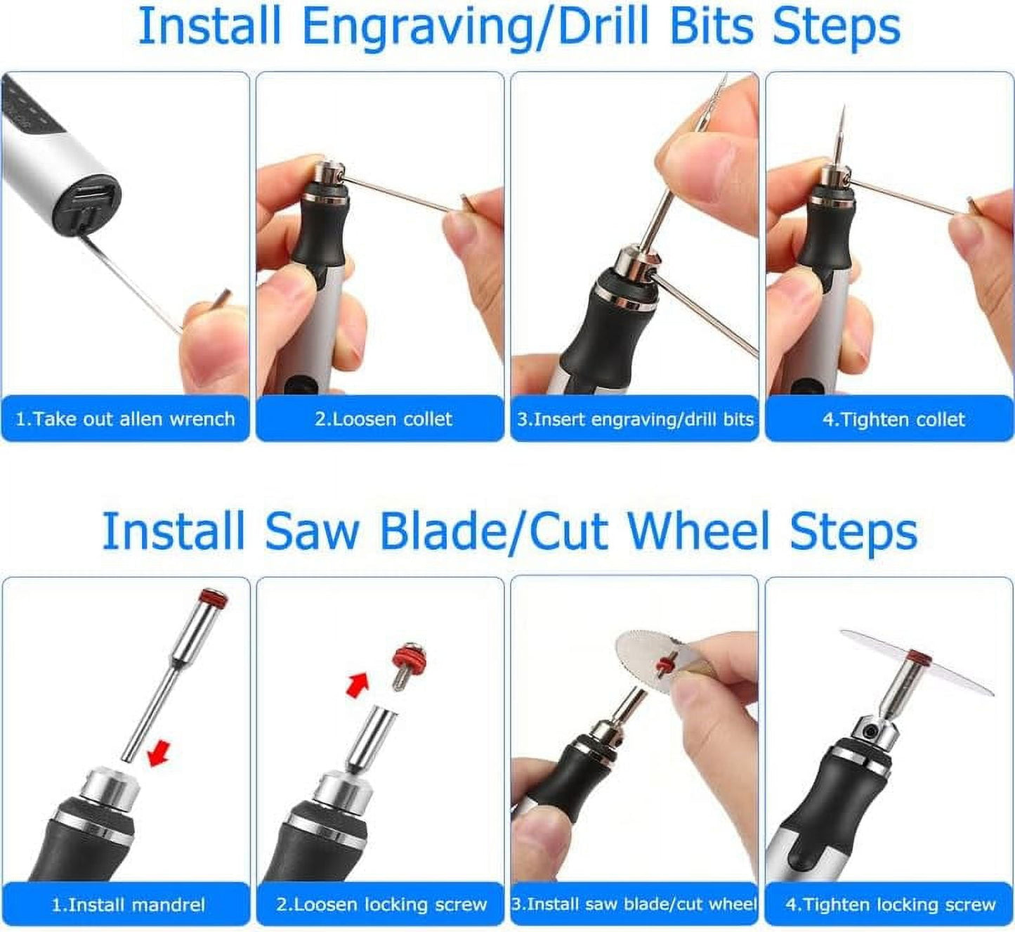 Wiher Electric Engraving Pen Kit with 42 Bits, Mini Electric DIY Engraver Cordless Rotary Tools Portable Engraving Tool for Jewelry Wood Metal Stone Plastic Glass Etching