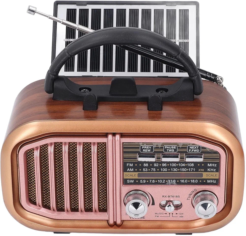 Retro Solar BT Radio, Vintage Small Radio, Support Am FM SW, Solar Powered Design