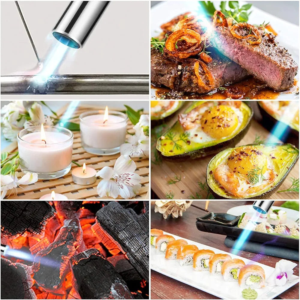 Vimzone Butane Torch, Blow Torch Refillable Kitchen Culinary Torch Lighter with Lock and Adjustable Flame for BBQ, Baking, Brulee Creme and Desserts(Butane Gas Not Included) (Black)