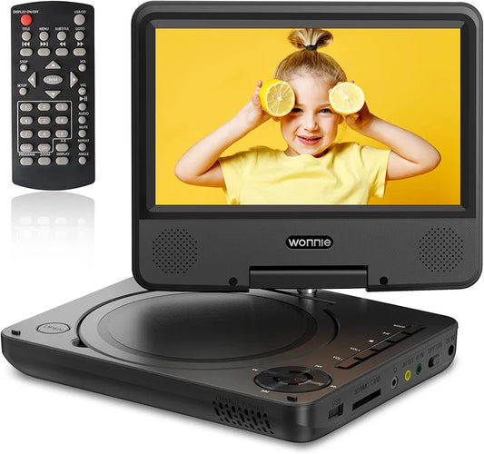 WONNIE 9.5" Portable DVD Player for Kids and Car with 7.5" Swivel Screen, 4-6 Hours Rechargeable Battery, All Regions, AV in/Out, Support USB/SD Card/Sync TV