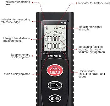 Laser Distance Meter, Eventek Portable Laser Measure Tool with Backlight, Distance Measure for Volume/Area/Pythagorean