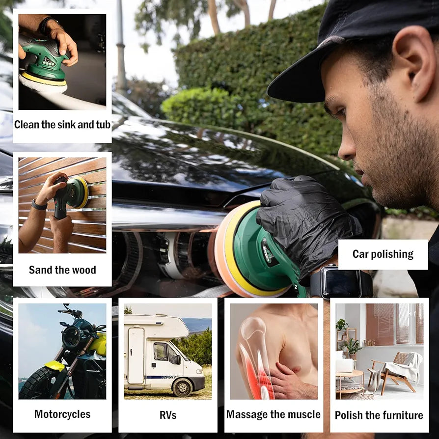 BATOCA - Cordless Car Buffer Polisher - 1pcs 2.0Ah 12V Lithium-ion Rechargeable Battery Powered Brushless Polisher with 6 Variable Speed, DA Orbital Buffer for Car Detailing, Polishing, Waxing