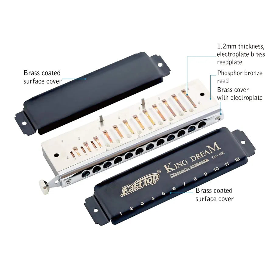 East top King Dream Chromatic Harmonica Key of C,12 Holes 48 Tones Professional Mouth Organ Harmonica for Adults, Professionals and Students (48K)