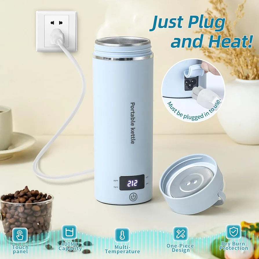 Travel Electric Kettle Portable Mini Kettle,Small Hot Water Boiler with 4 Temperature Settings,304 Stainless Steel,Fast Boiling Water with Auto Shut-Off and Boil Dry Protection,400ml