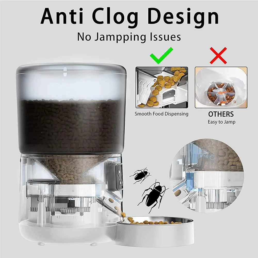 Automatic 4L Cat Feeders, Smart Pet Feeder with Stainless Steel Bowl, Pet Dry Food Dispenser with Time & Portion Control, Low Food & Blockage Sensor, up to 15 Meals Per Day