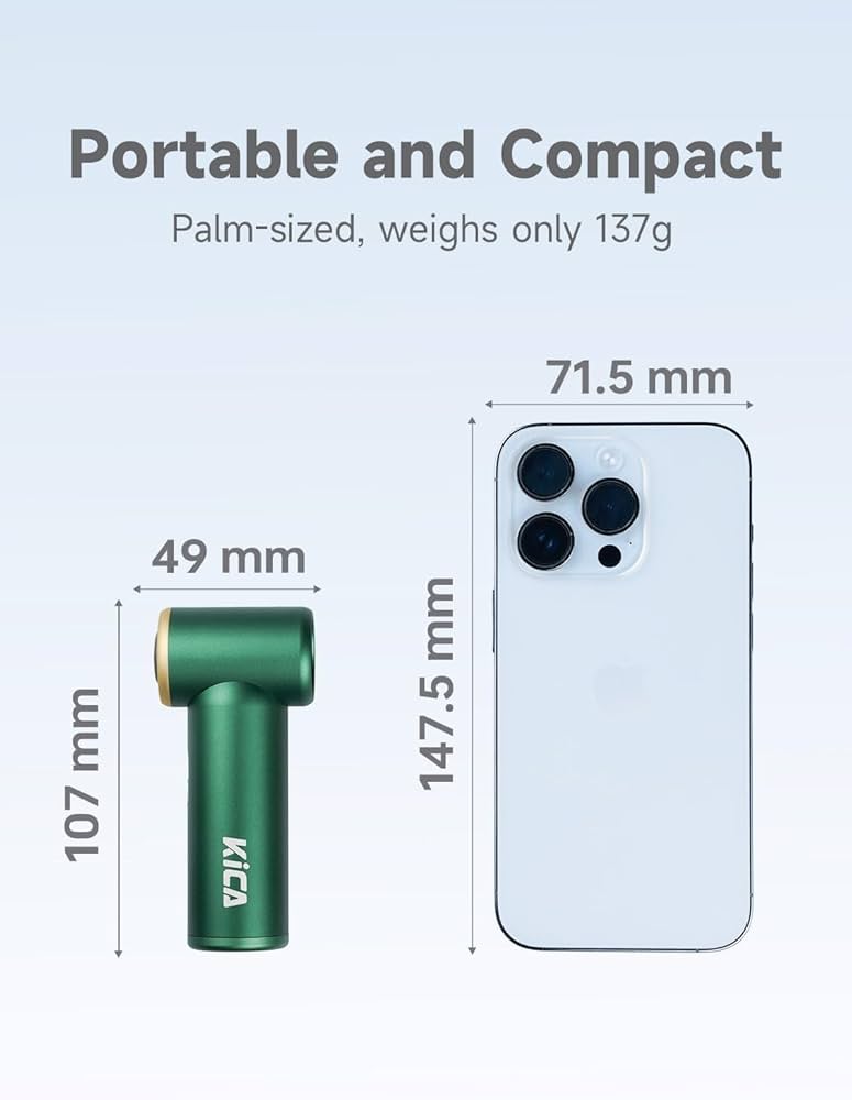 KiCA JetFan KC1 Compressed Air Blower, 36000 RPM Electric Air Can for Computer Keyboard Cleaning, Hair Drying, Recharging Battery, 10W Fast Charging - Green