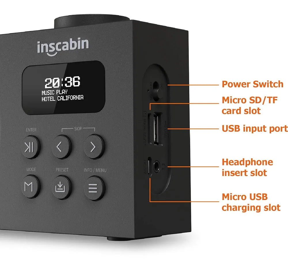 Inscabin P2 Portable DAB/DAB+FM Digital Radio/Bluetooth Portable Wireless Speaker/Nice Design/Dual Alarm Clock (Black)