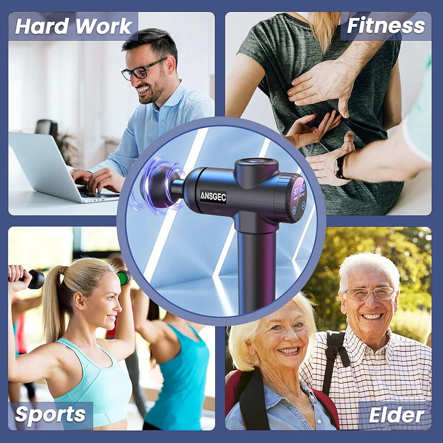 Massage Gun, ANSGEC Deep Tissue 30 Speeds Powerful Muscle Massage Gun Electric Handheld Massagers, Percussion Massager for Muscle, Back, Neck, Body Relief
