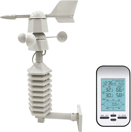 Digital Wireless Weather Station with Dual-Mount Wind Sensor 433MHz Indoor Outdoor Thermohygrometer Temperature Humidity Wind Direction Speed 328ft Remote Monitoring & Alerts
