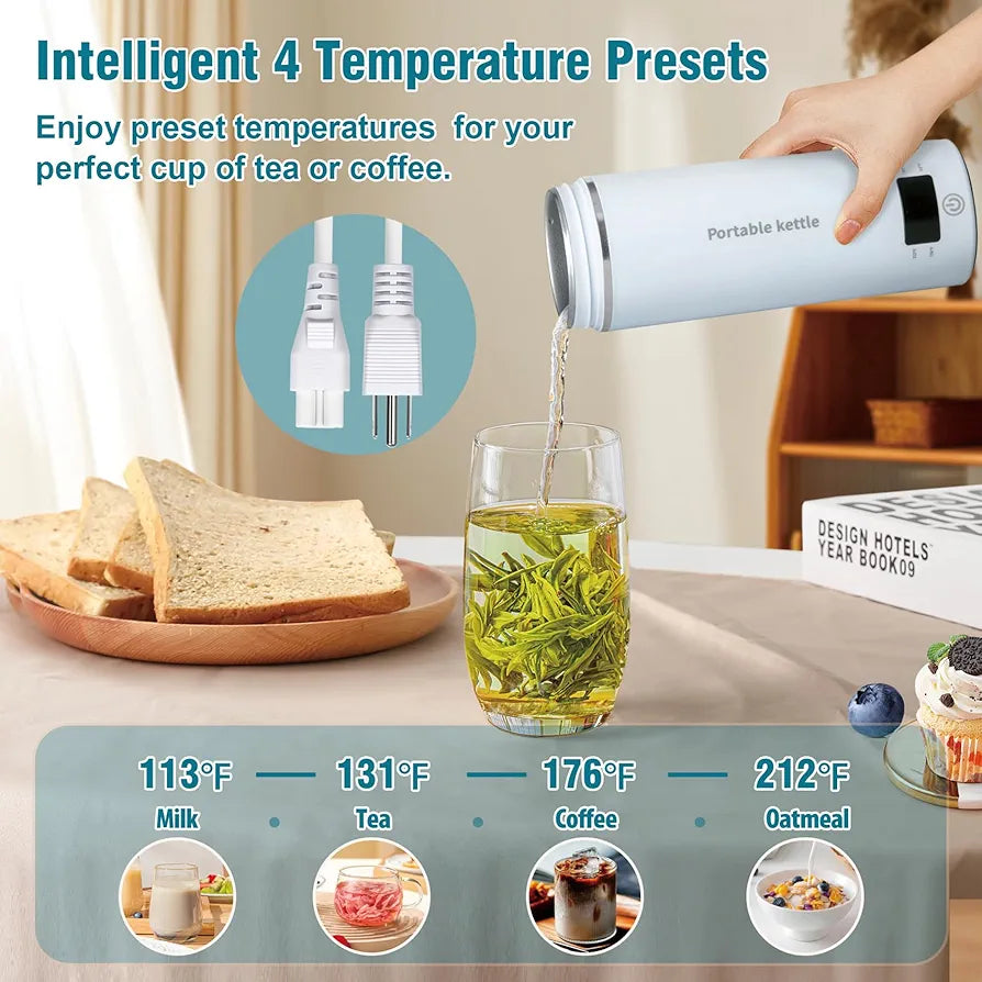 Travel Electric Kettle Portable Mini Kettle,Small Hot Water Boiler with 4 Temperature Settings,304 Stainless Steel,Fast Boiling Water with Auto Shut-Off and Boil Dry Protection,400ml