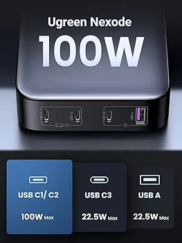 UGREEN 100W USB C Charger, Nexode 4 Ports USB C Charging Station, GaN Fast Desktop Charger Compatible with MacBook Pro, Dell XPS, iPhone 16/16 Pro, Galaxy S24/S23 Ultra, iPad, Steam Deck