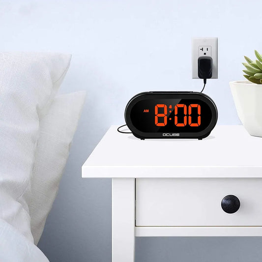 Digital Alarm Clock, Bedside Clock with 5 Optional Alarm Sounds, 0-100% Dimmer, Adjustable Alarm Volume, Easy to Use, USB Charger, Big Digit Display, Snooze, 12/24Hr, Mains Powered(Black)