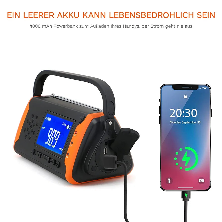 RunningSnail Solar Radio, Emergency Radio, Hand Crank, Phone Charger with LED Torch, 4000mAh Power Bank and SOS Alarm for Emergency for Camping, Hiking (Orange)