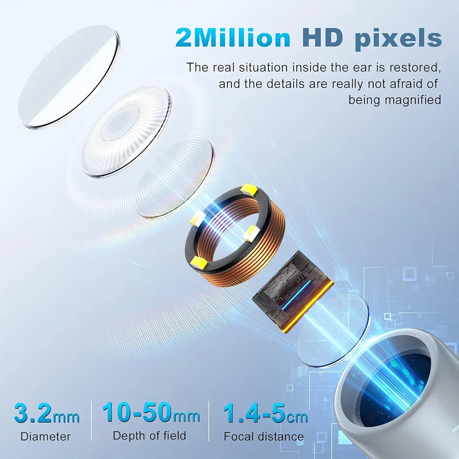 Wireless Ear Otoscope with 1080P HD Camera and 4 LED Lights, 1.38" IPS Display Ear Camera, Ear Scope with Foldable Inspection Head, Good Aid for Earwax Removal, Safe for Kids, Adults, Pets