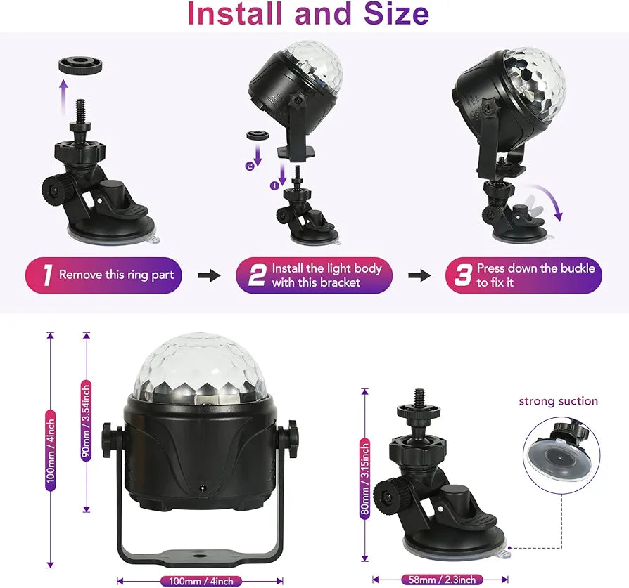 Set of 2 USB Disco Ball Lights for Parties, 360° Rotating DJ 7RGB Light, Disco Disco Ball Light for Car, DJ, KTV, Party, Bar, Christmas (2 Pieces)