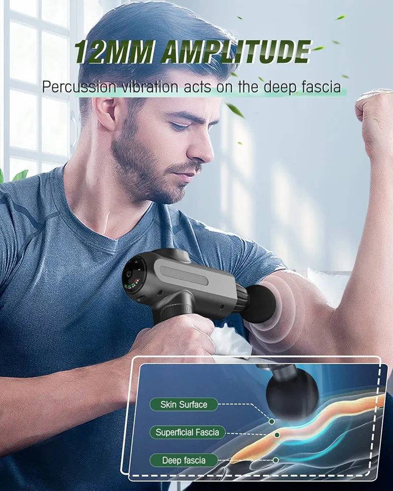Massage Gun, Muscle Massage Gun Deep Tissue, Percussion Muscle Massager with 6 Massage Heads, Type-C Electric Handheld Body Massager for Muscle Pain Relief & Recovery
