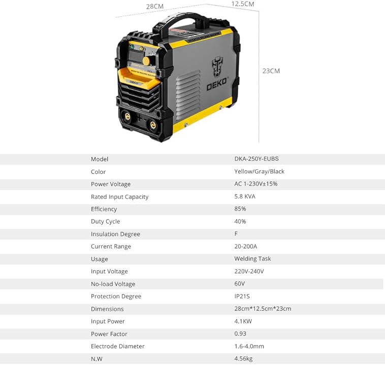 DEKOPRO 220V MMA Welder, ARC Welder Machine Electrode Holder,Work Clamp, Input Power Adapter Cable (200AE)