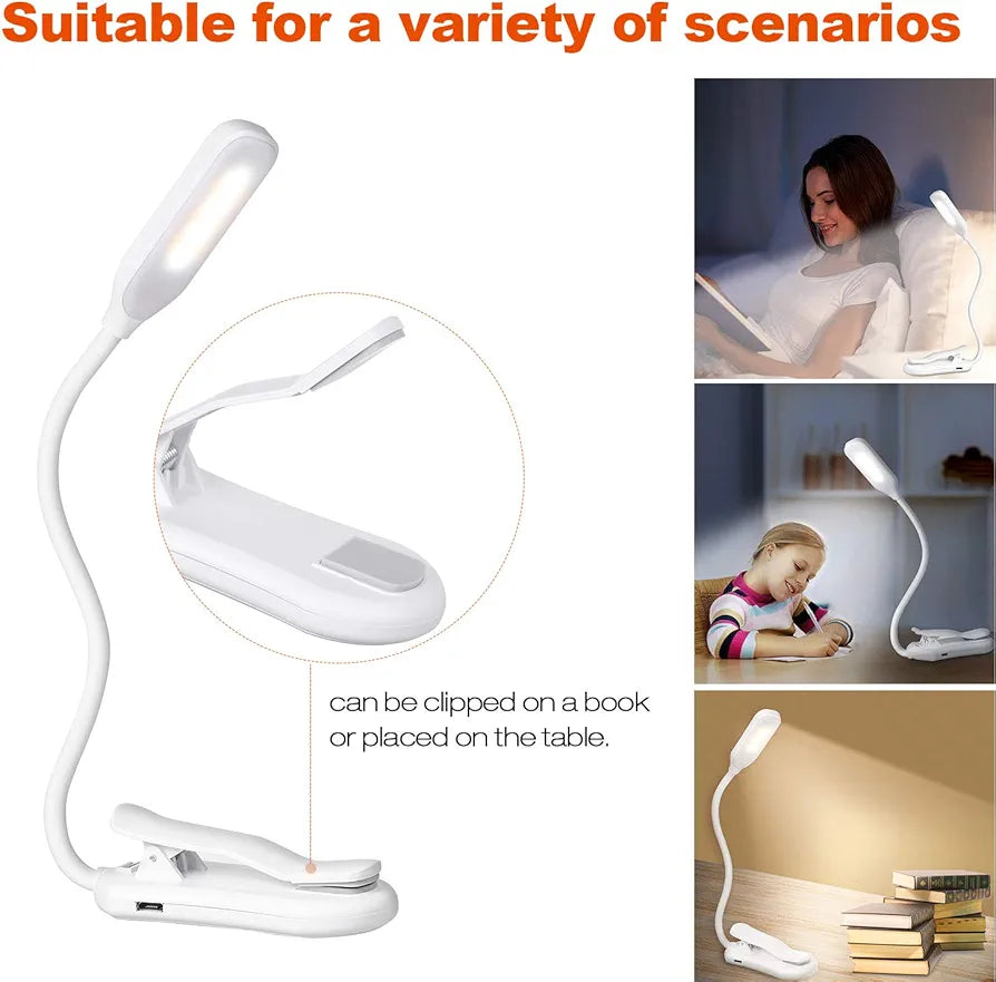 Clip On Book Reading Light for Bed, Clamp On Book Light with 5 LED Eye Care, 3 Color Changeable