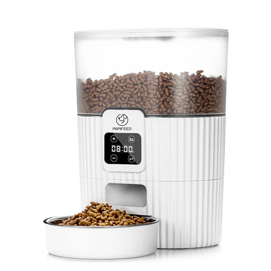 PAPIFEED Timed Automatic Cat Feeders Smart Dry Food Dispenser with Stainless Steel Bowl, Programmable Portion Control Auto Feeder, Outdoor Battery Operated Up to 30 Days, for Cats & Small Dogs