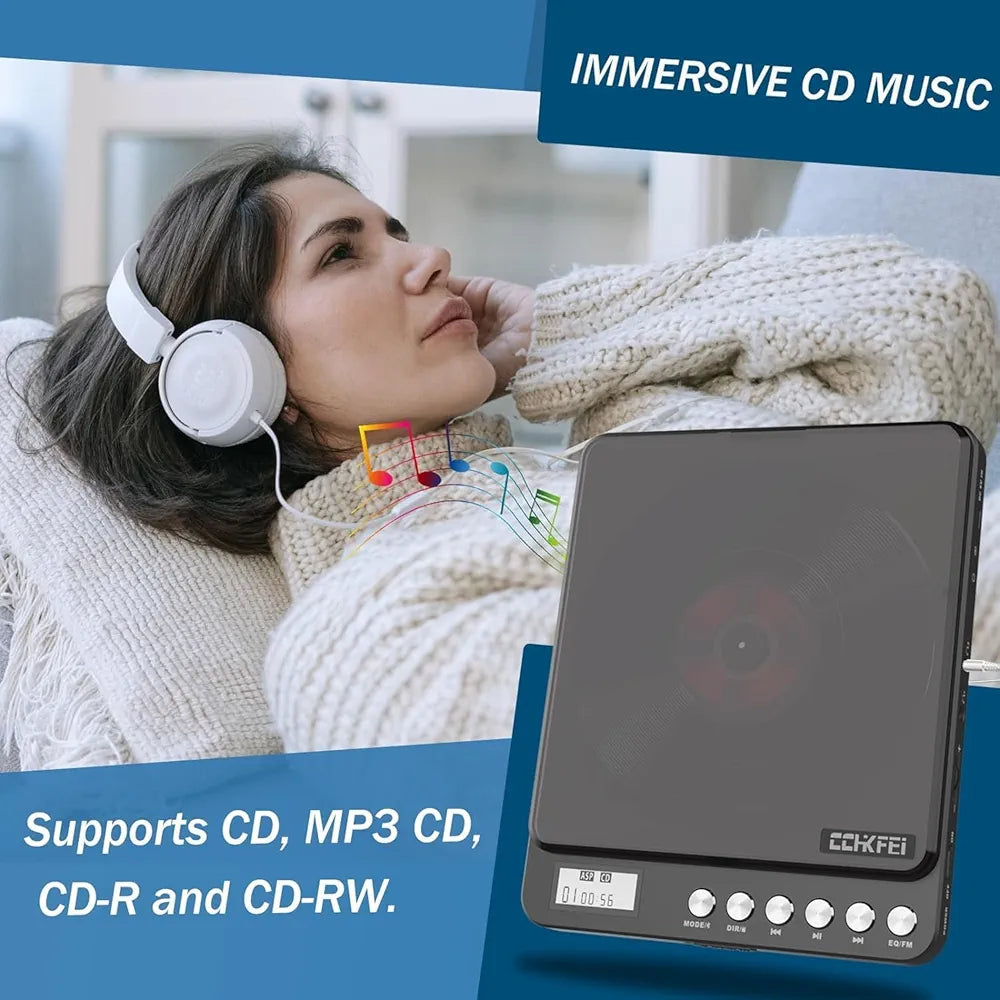 Bluetooth Portable CD Player with Built-in Speakers, 2000mAh Rechargeable Bluetooth CD Players Portable 3.5mm Double Headphone Jack, Discman Personal CD Player for Car Home Travel