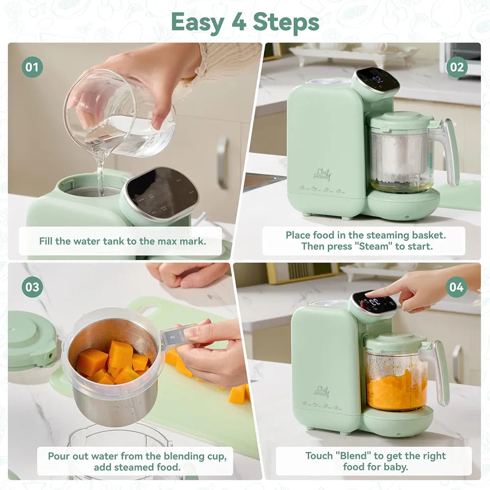 chefhandy Baby Food Maker, 5 in 1 Baby Food Processor, Smart Control Multifunctional Steamer Grinder with Steam Pot, Auto Cooking & Grinding, Baby Food Warmer Mills Machine