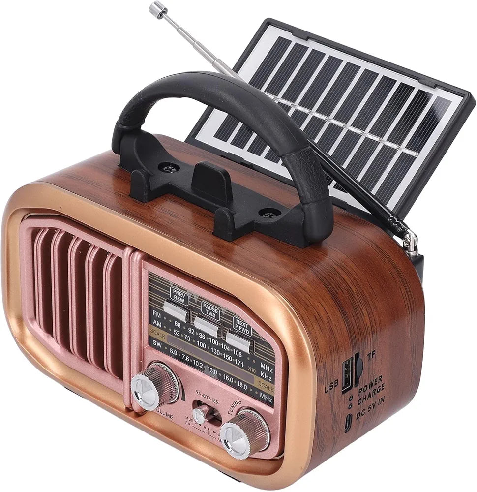 Retro Solar BT Radio, Vintage Small Radio, Support Am FM SW, Solar Powered Design