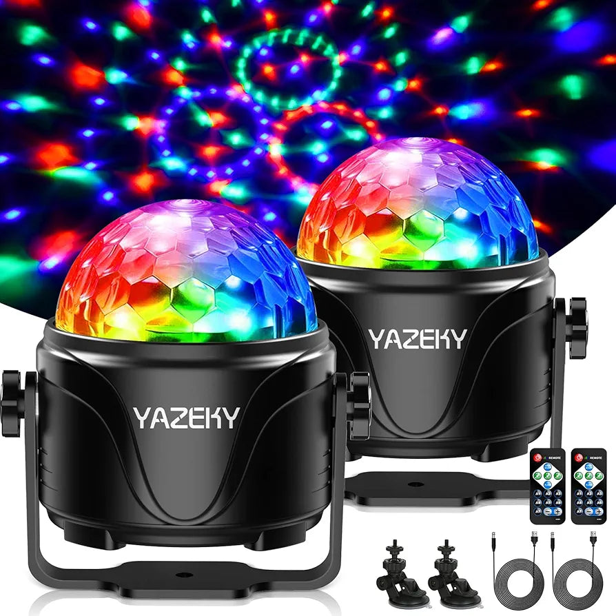 Set of 2 USB Disco Ball Lights for Parties, 360° Rotating DJ 7RGB Light, Disco Disco Ball Light for Car, DJ, KTV, Party, Bar, Christmas (2 Pieces)