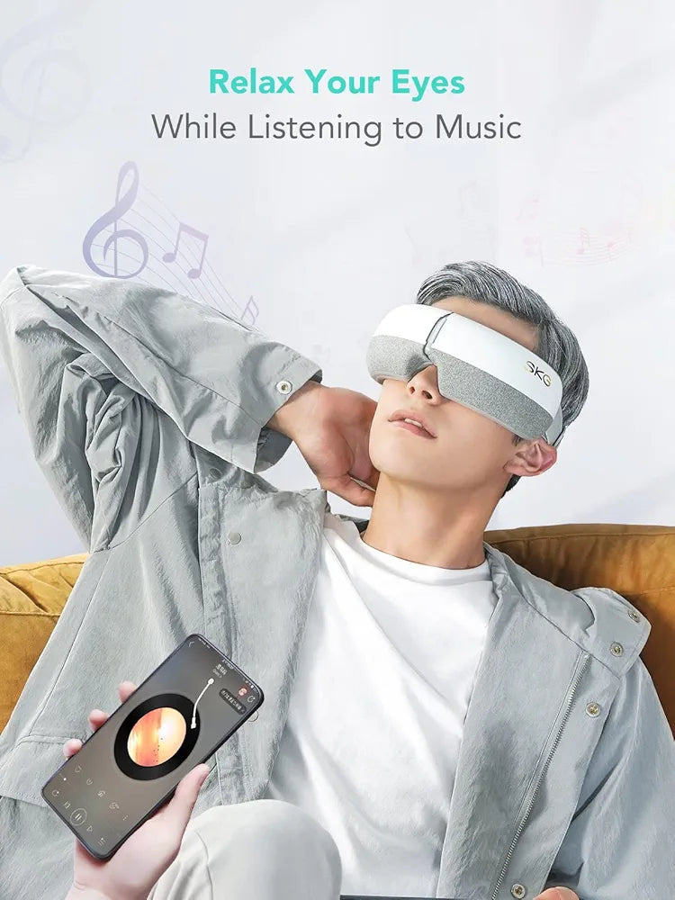 SKG E3 Eye Massager with Heat, A Rechargeable 5-Mode Device for Migraines and Dry Eyes, Featuring Bluetooth Music, an Ideal Relaxation Gift for Both Men and Women
