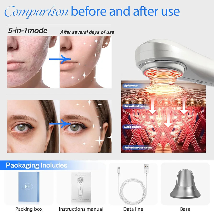 Microcurrent Facial Device, Facial Massager, 6 in 1 Home Use Skin Tightening Machine Light Therapy for Face Eye Neck Lifting, White