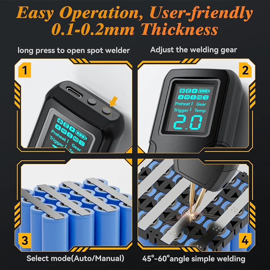 Awgem 99 Gear Handheld Spot Welder with LCD Screen Auto/Humanized Manual Modes, Portable Machine for Welding Nickel Strips and Iron