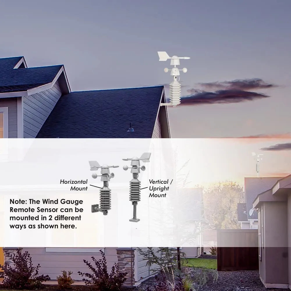 Digital Wireless Weather Station with Dual-Mount Wind Sensor 433MHz Indoor Outdoor Thermohygrometer Temperature Humidity Wind Direction Speed 328ft Remote Monitoring & Alerts