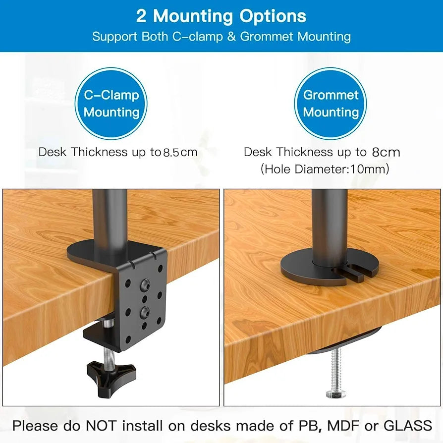 HUANUO Ergonomic Dual Monitor Stand for 13 to 35 Inch Screens, Height Adjustable Monitor Arm Holds up to 22 lbs, Tilt ±45° Swivel 180° Rotate 360°, 2 Mounting Options, VESA 75 & 100 mm