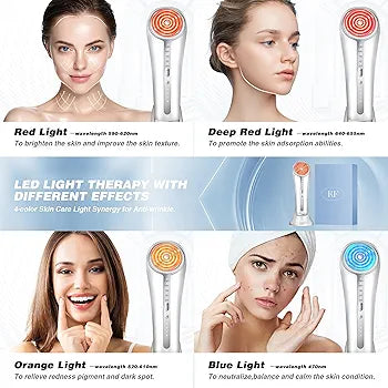 Microcurrent Facial Device, Facial Massager, 6 in 1 Home Use Skin Tightening Machine Light Therapy for Face Eye Neck Lifting, White