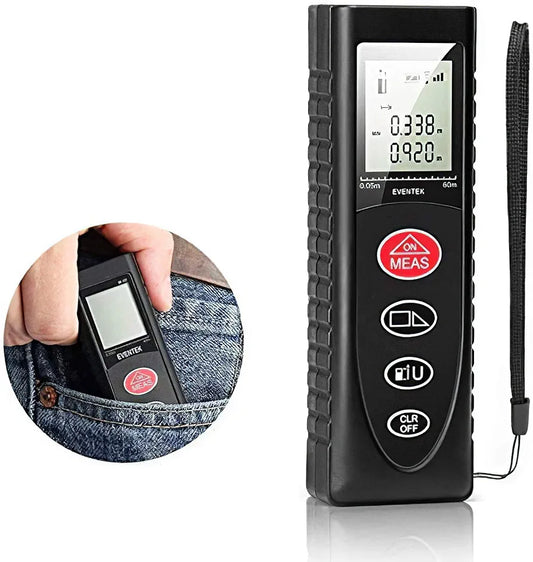 Laser Distance Meter, Eventek Portable Laser Measure Tool with Backlight, Distance Measure for Volume/Area/Pythagorean