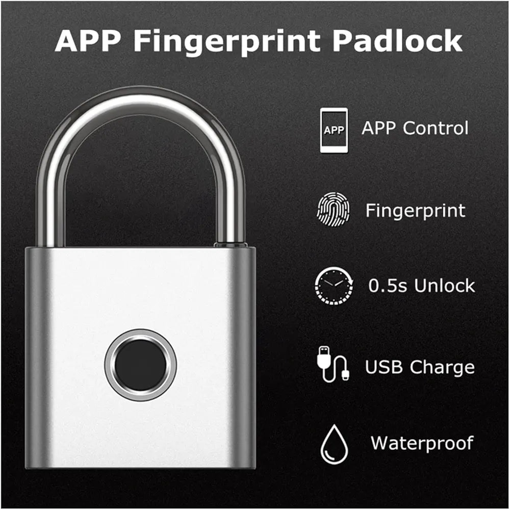Waterproof Tuya Bluetooth Smart Padlock Digital P55 Fingerprint Electronic Door Lock with Backup Key Unlock for Luggage Bag