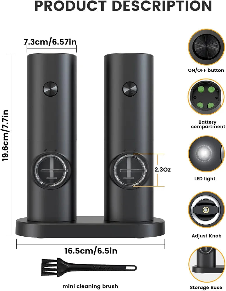 Electric Salt and Pepper Mill Set with Base