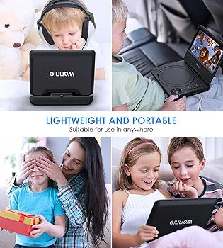 WONNIE 9.5" Portable DVD Player for Kids and Car with 7.5" Swivel Screen, 4-6 Hours Rechargeable Battery, All Regions, AV in/Out, Support USB/SD Card/Sync TV