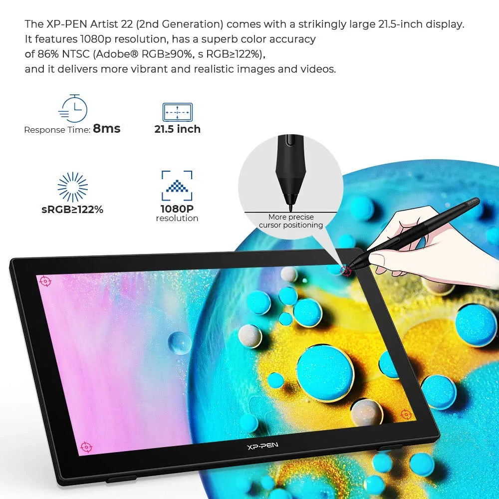 XP-PEN Artist 22 (2nd Gen) 21.5" Drawing Tablet with 1080P Display with 86% NTSC Color Gamut, Battery-Free Stylus and Adjustable Stand, Supports Windows and Mac