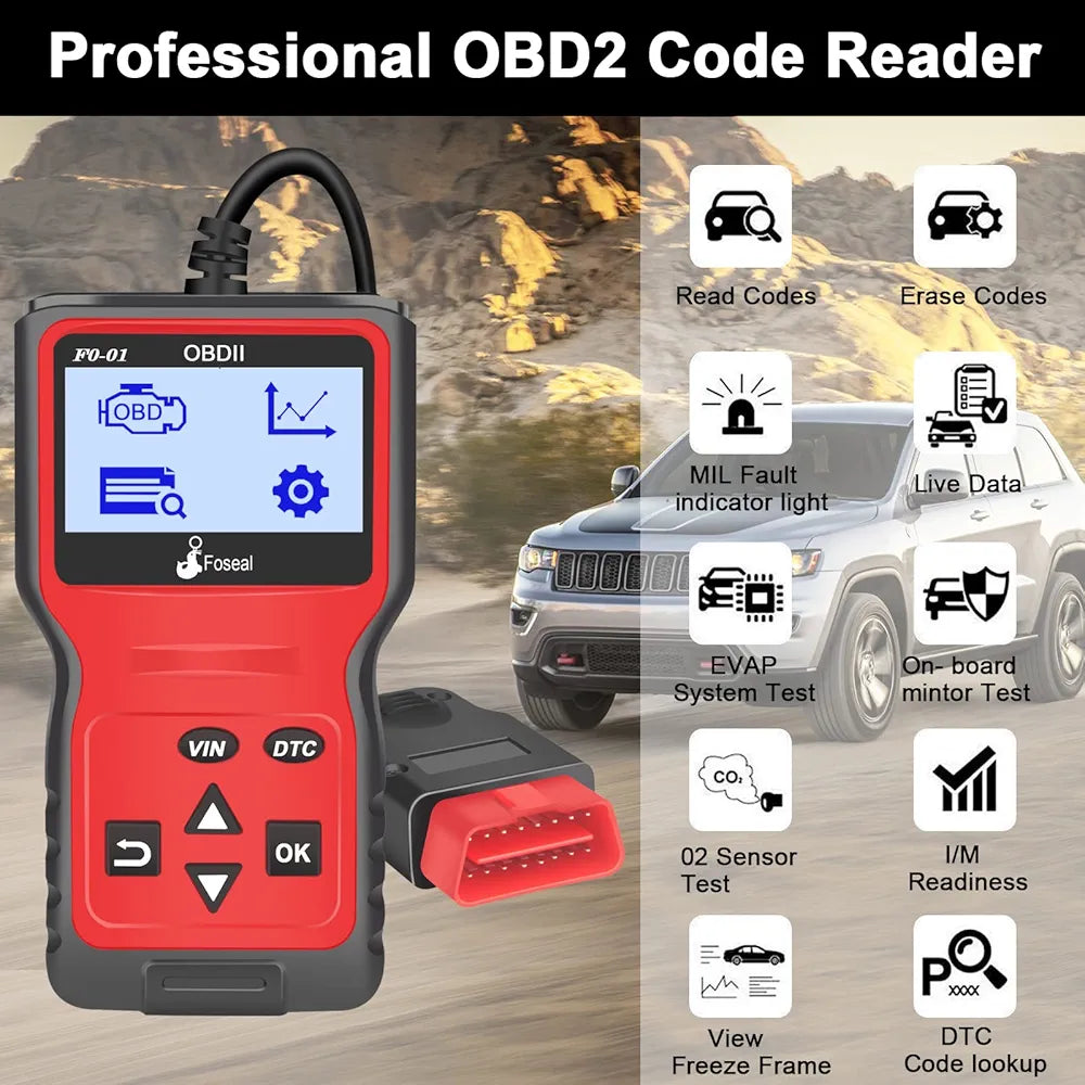 Foseal Wired Car OBD2 Scanner,Plug and Play Code Reader, Car Diagnostic Tool for OBDII Protocol Vehicles Since 1996