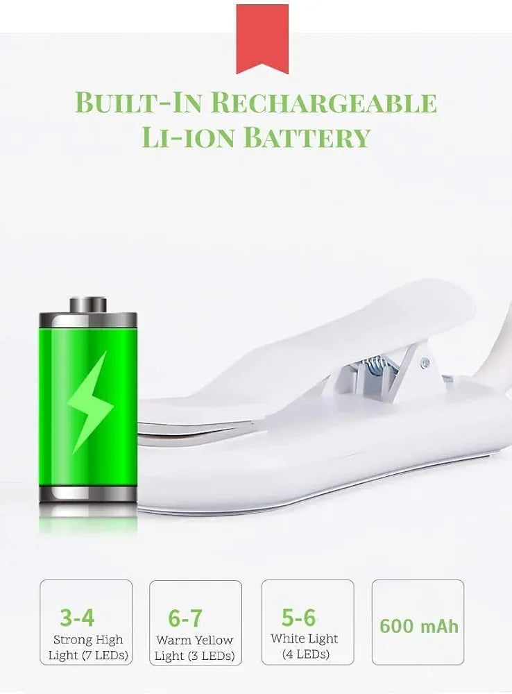 Clip On Book Reading Light for Bed, Clamp On Book Light with 5 LED Eye Care, 3 Color Changeable