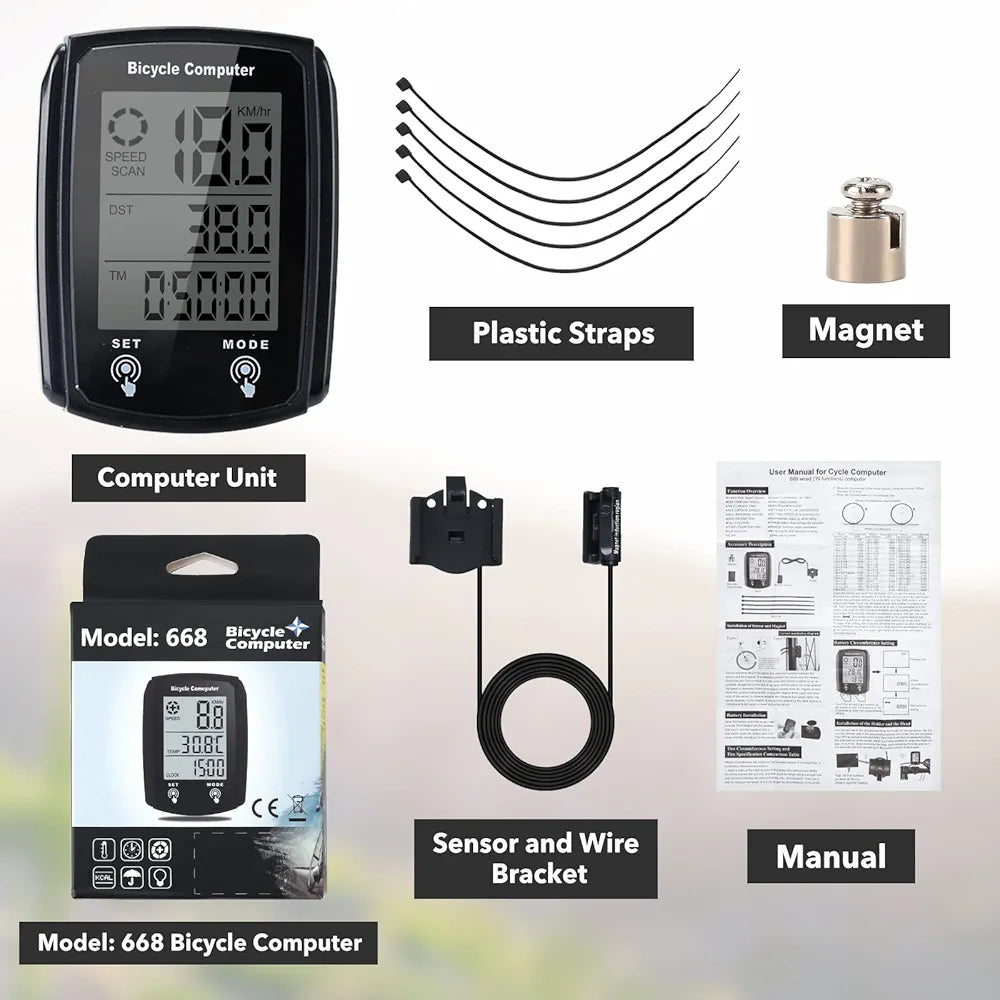 Bike Computer 668 , MPH KM/H Bicycle Computer, Digital LCD Backlight Display Bike Speedometer, Waterproof
