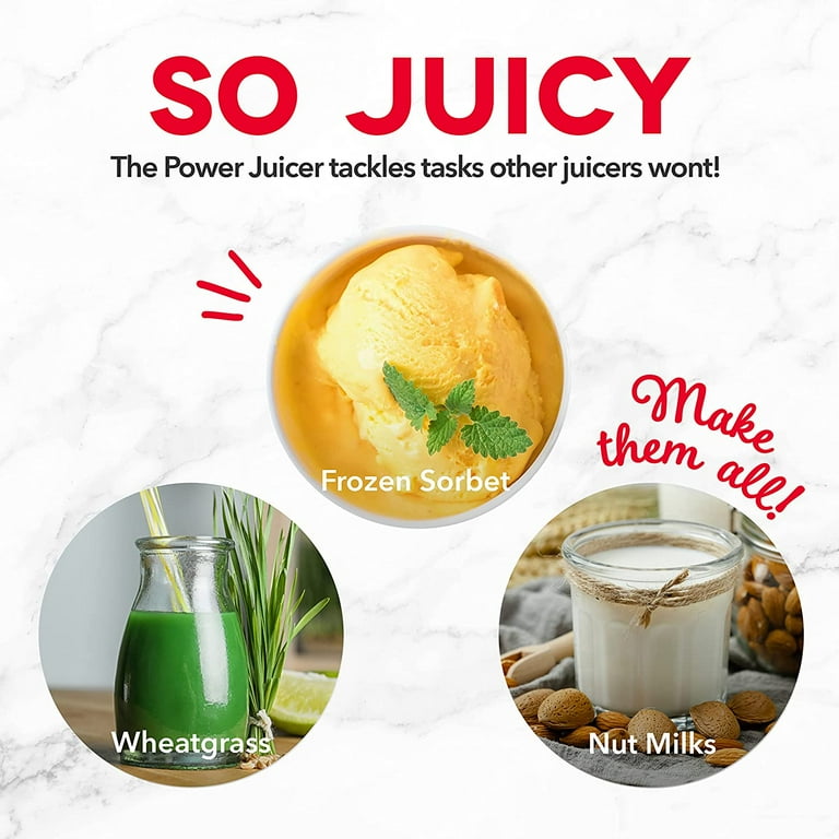 Dash DCSJ255 Deluxe Compact Power Slow Masticating Extractor Easy to Clean, Cold Press Juicer with Brush, Pulp Measuring Cup, Frozen Attachment and Juice Recipe Guide,