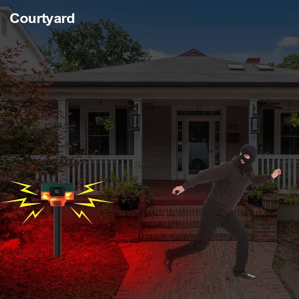 Solar Outdoor Motion Sensor Alarm,with Upgraded 360° Motion Detector Alarm, 129db Loud Siren, and Remote Keep Unwanted Explorers at Bay