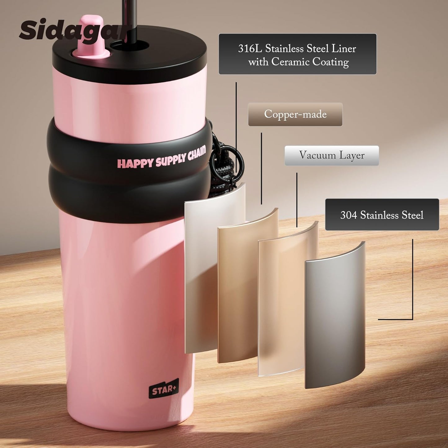 STAR+ (Black Pink) 25.0 fl oz (710 ml) Aurora Dream Straw Cup Water Bottle Tumbler