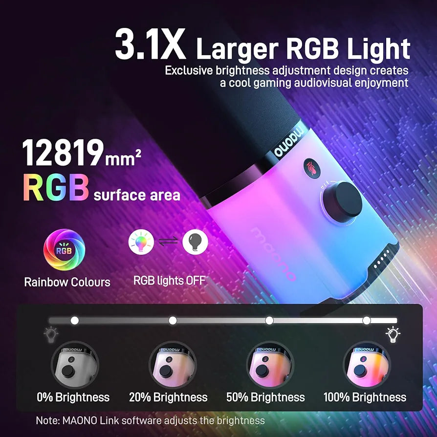 MAONO XLR USB Gaming Microphone: Dynamic RGB PC Microphone with Software for Streaming Podcast Vocal Recording Computer Mic with Noise Cancellation, Mute Button, Gain Knob, Desktop Stand PD100X RGB