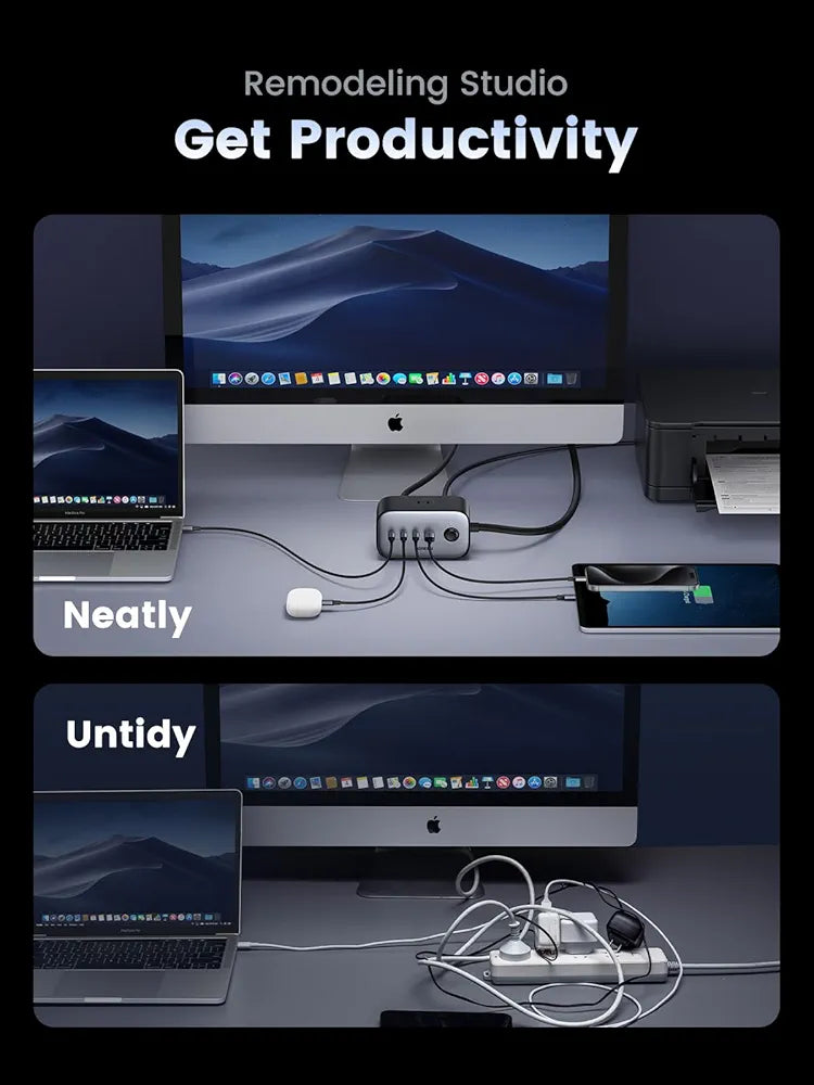 UGREEN 100W USB-C Charging Station with AC Outlet, Nexode 7-in-1 GaN Power Strip for Home and Office, with 3 AC, 3 USB C & 1 USB A, 6ft Extension Cord, for MacBook Pro/Air, iPad, iPhone 16, Galaxy S24